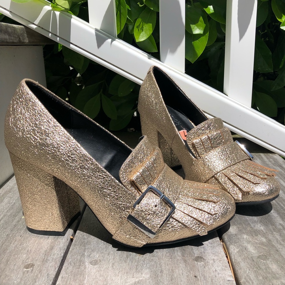 Kenneth Cole Reaction Metallic Block Heel Loafers